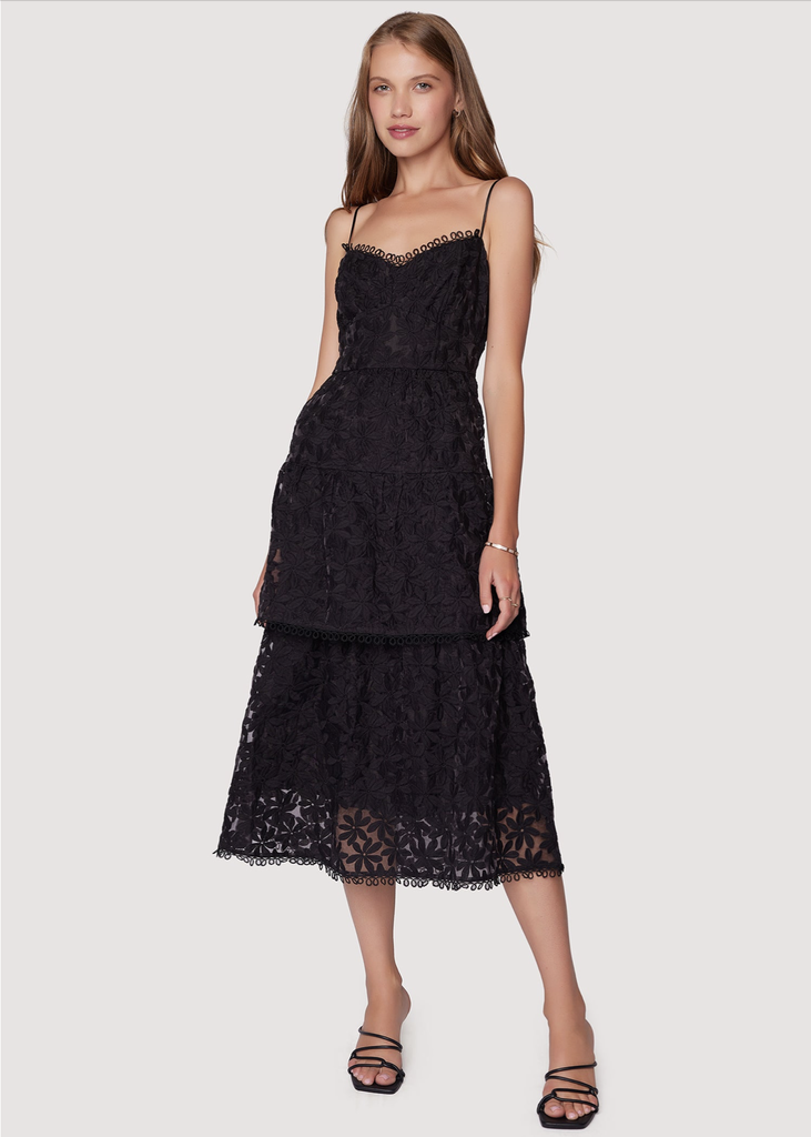 LOST & WANDER MADONNA BLOSSOM ORGANZA TIER MIDI DRESS