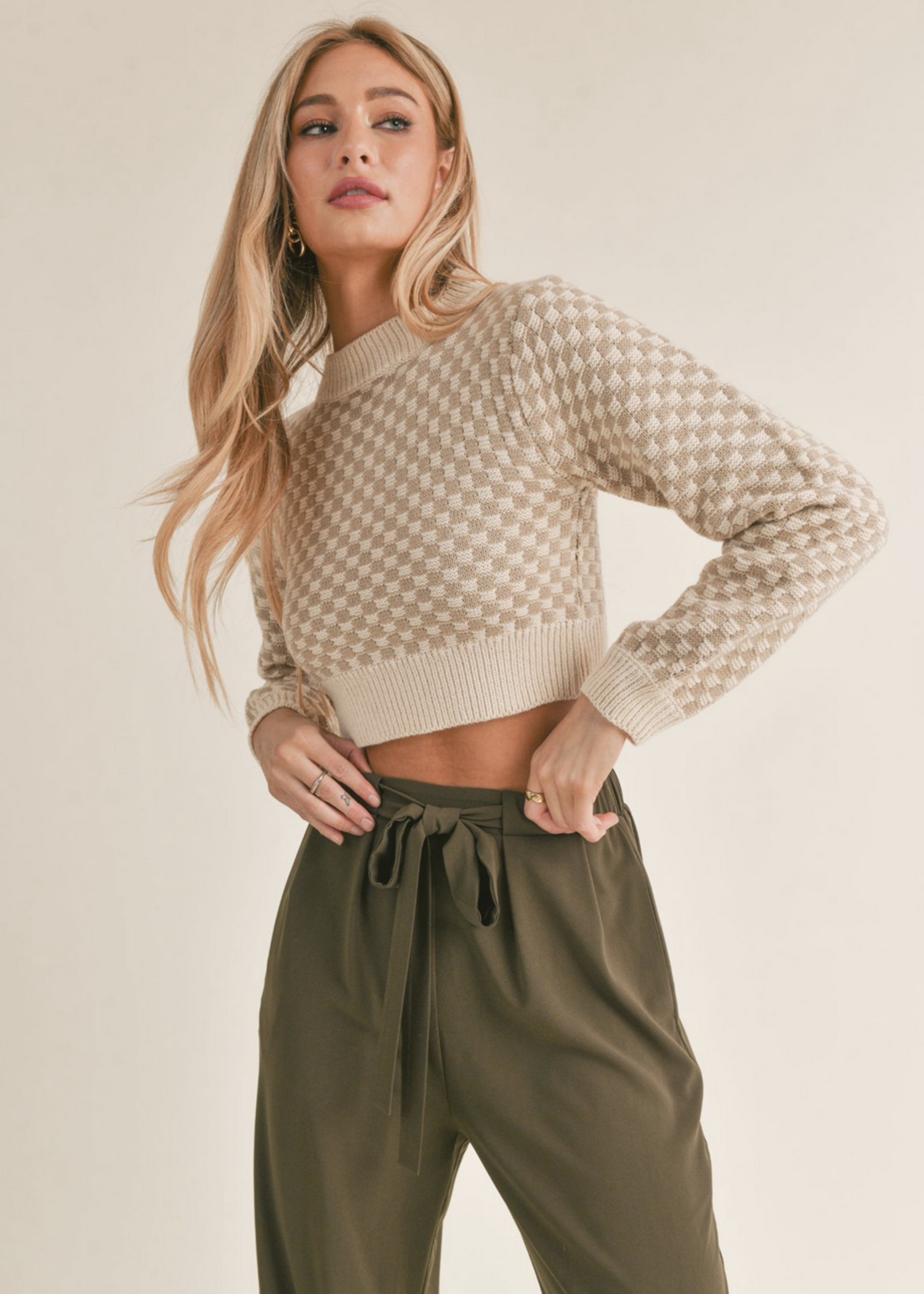 SAGE THE LABEL GREAT THINGS GINGHAM CROP SWEATER