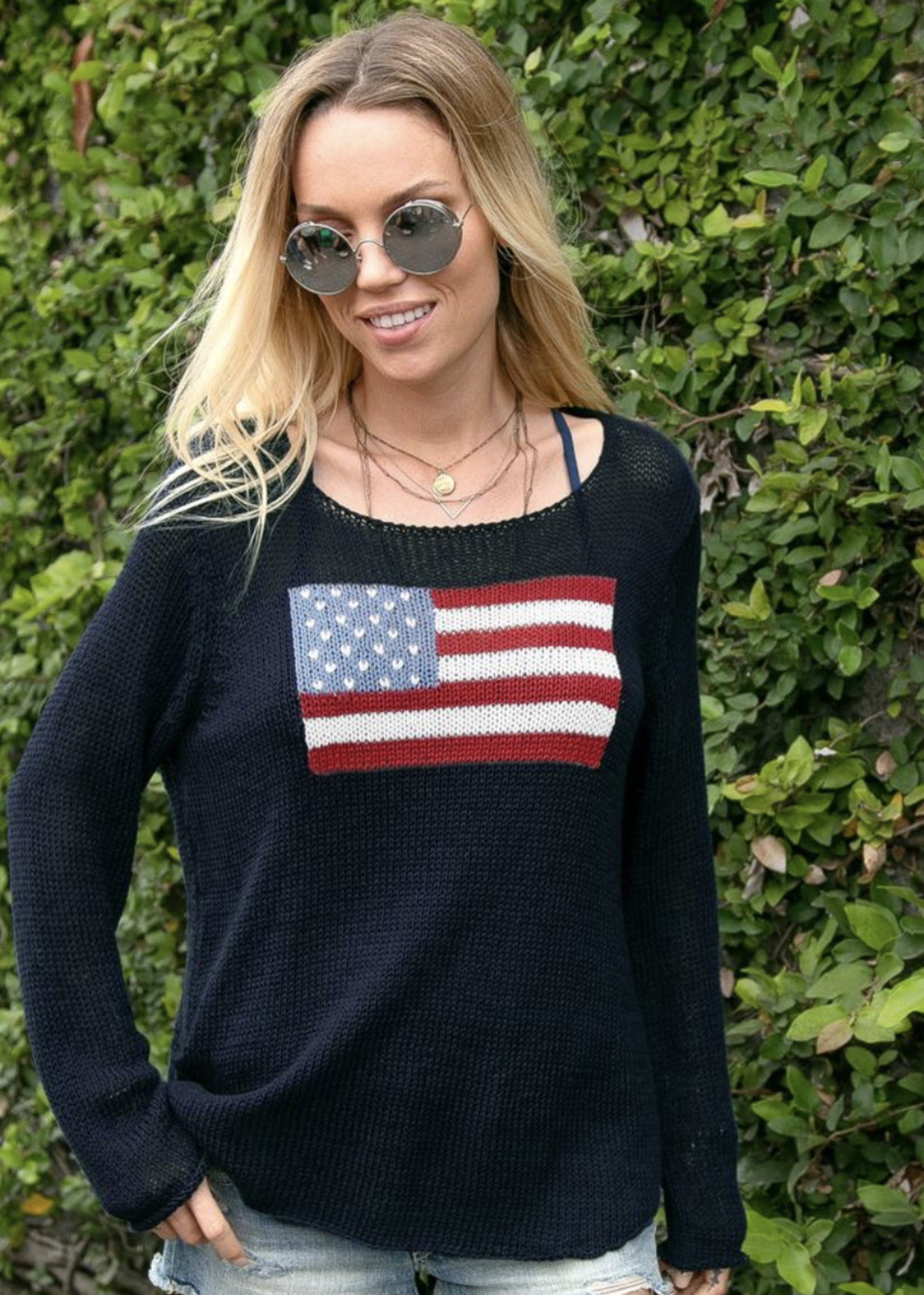 WOODEN SHIPS FLAG CREW COTTON SWEATER