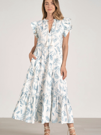 RUFFLE SLEEVE MAXI DRESS