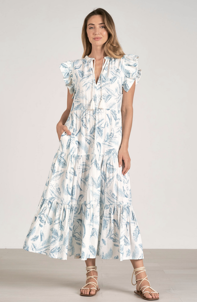 RUFFLE SLEEVE MAXI DRESS