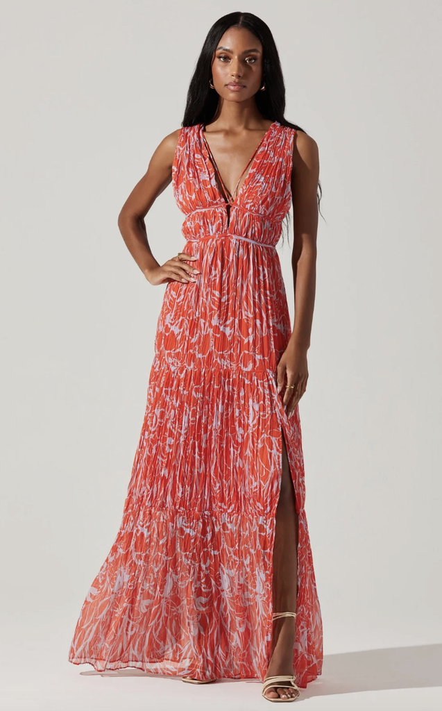 ASTR THE LABEL PESCADERRO PLEATED MAXI DRESS