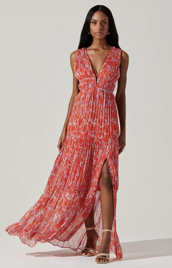 ASTR THE LABEL PESCADERRO PLEATED MAXI DRESS