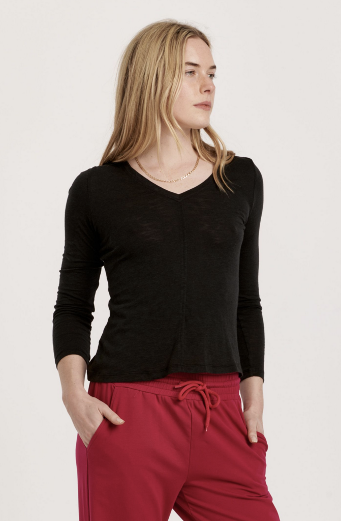 ANOTHER LOVE CLARK L/S V-NECK TOP W/ SEAMING DETAIL