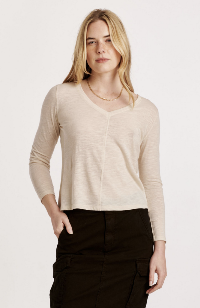 ANOTHER LOVE CLARK L/S V-NECK TOP W/ SEAMING DETAIL