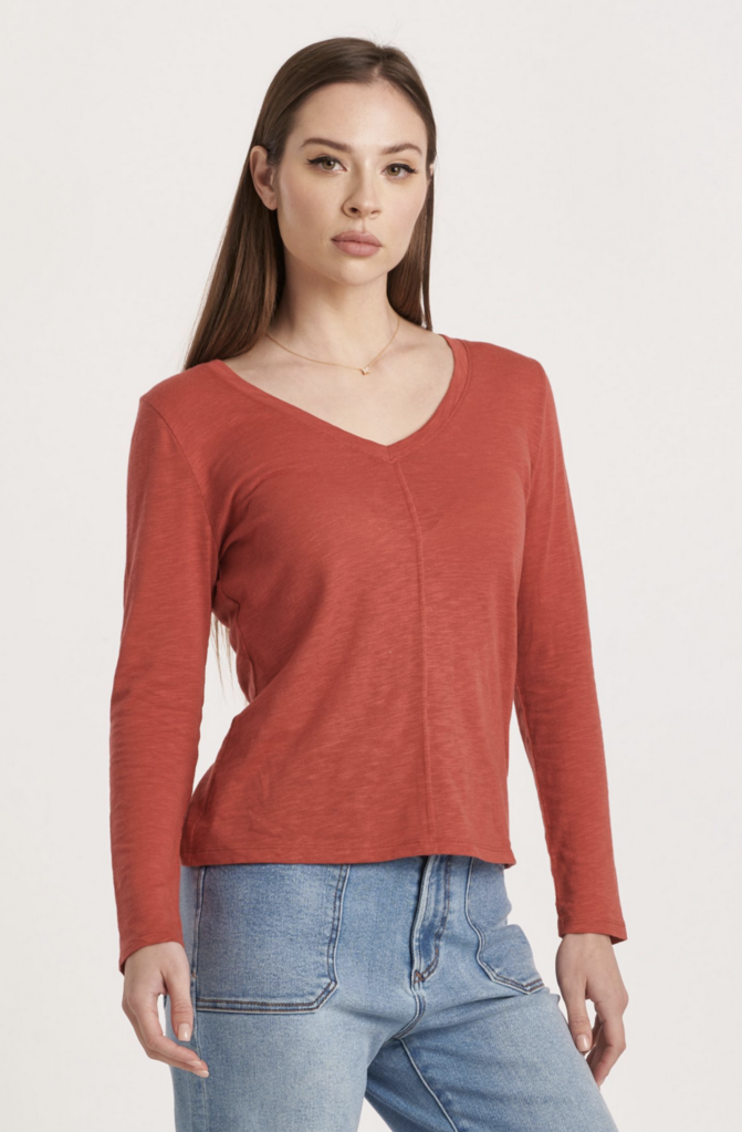 ANOTHER LOVE CLARK L/S V-NECK TOP W/ SEAMING DETAIL
