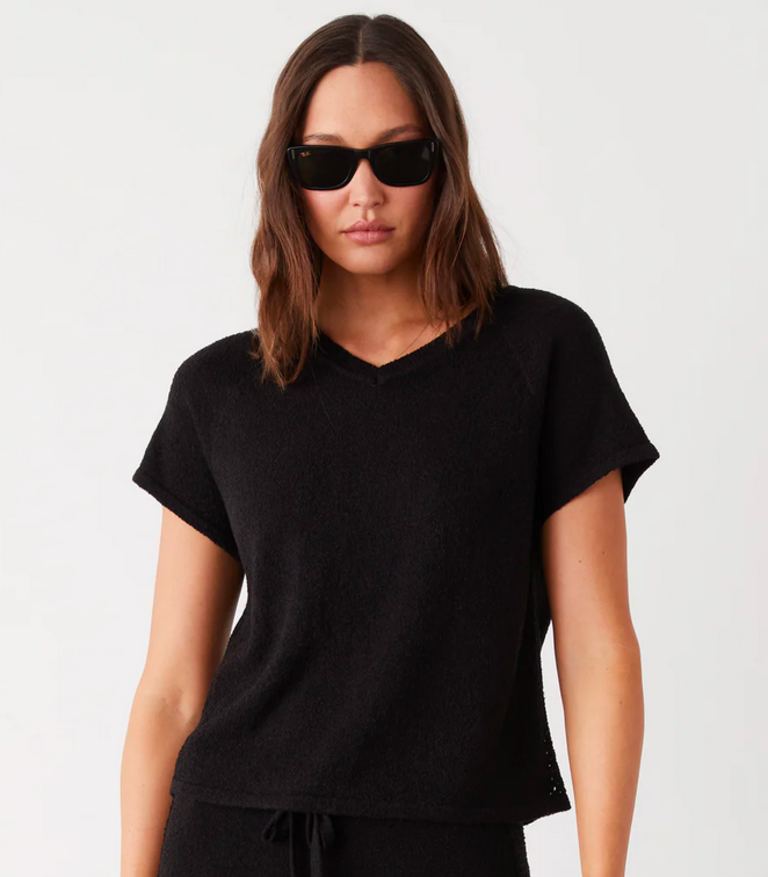 MONROW BOUCLE KNIT V NECK SWEATER