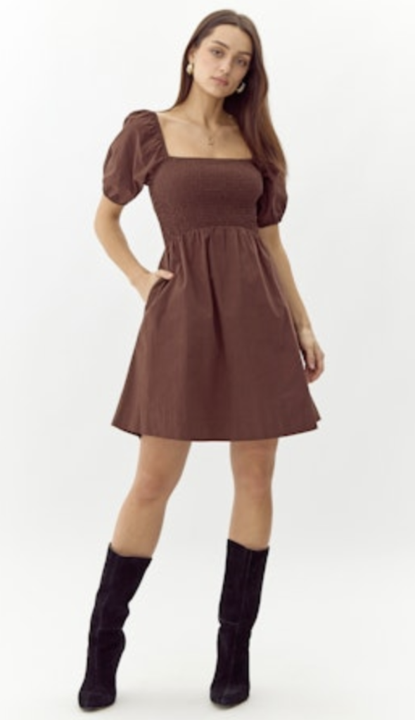 EISIE POPLIN SMOCKED MINI DRESS