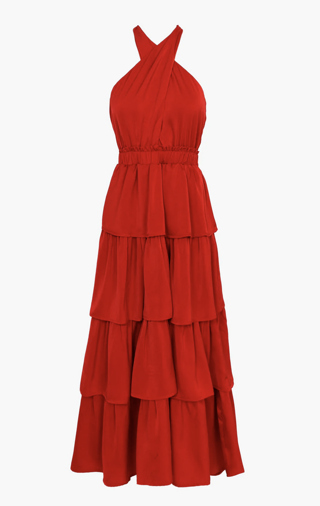 ELEANOR HALTER TIERED MIDI DRESS
