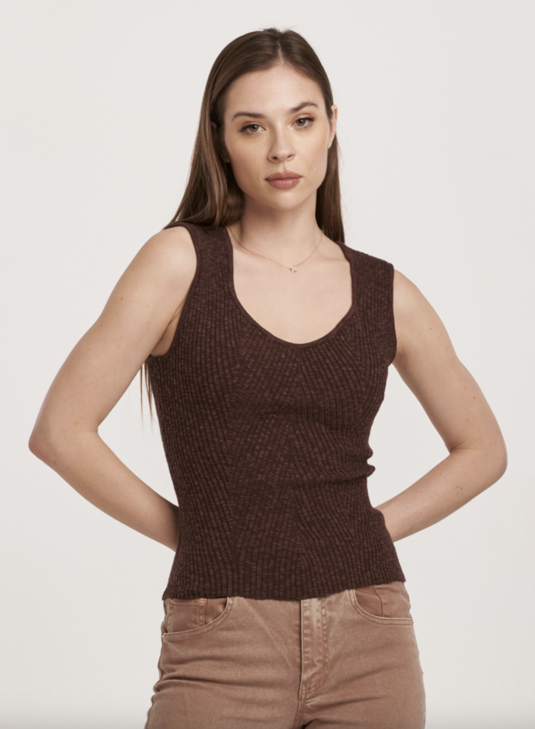 DEAR JOHN NEOMI RIBBED DECOLLETE NECK TANK