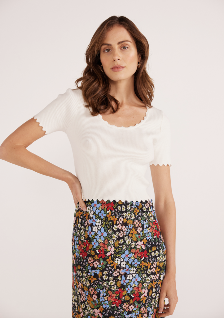 MINKPINK LAURA SCALLOP KNIT TEE