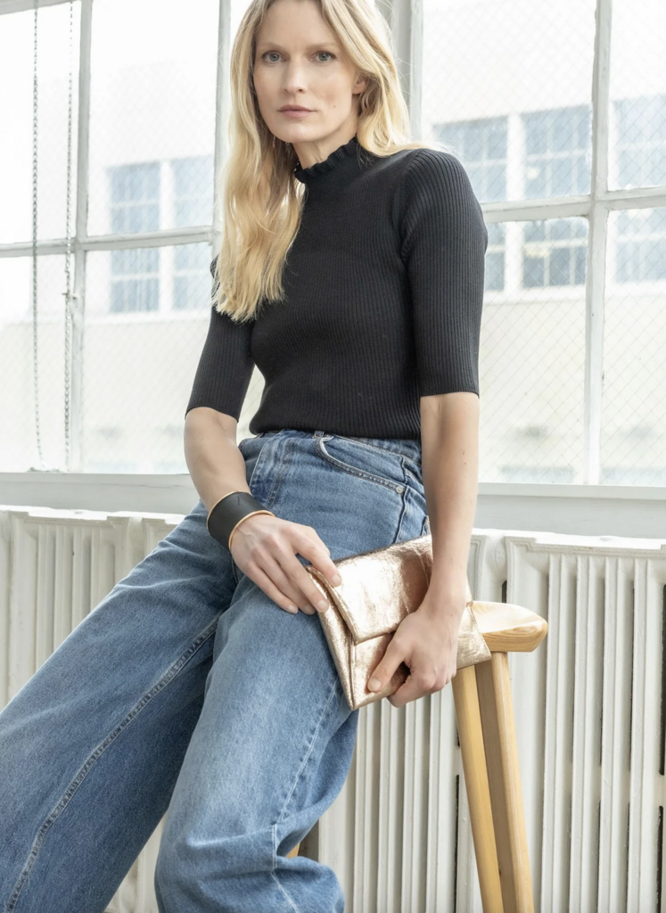 RUFFLE MOCK NECK SWEATER