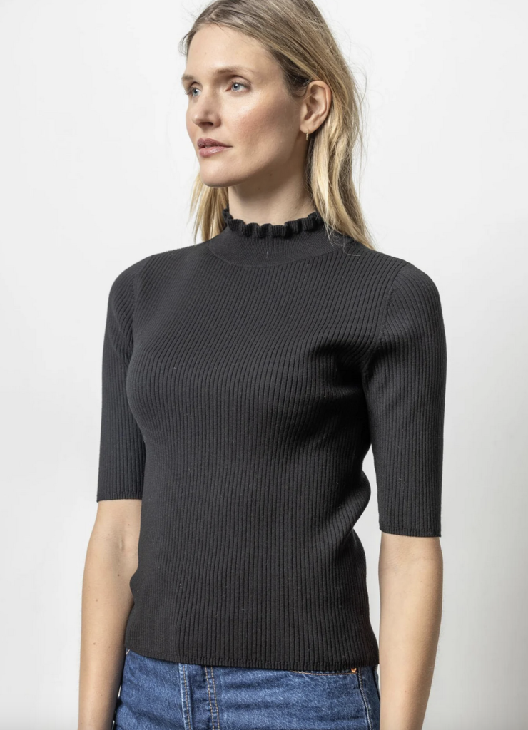 RUFFLE MOCK NECK SWEATER