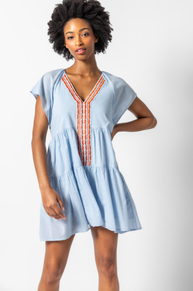 FLUTTER SLEEVE TIERED DRESS