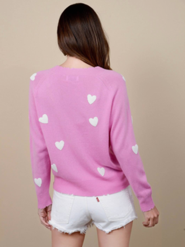 CARMEN ALLOVER HEART EMBROIDERY CREWNECK SWEATER