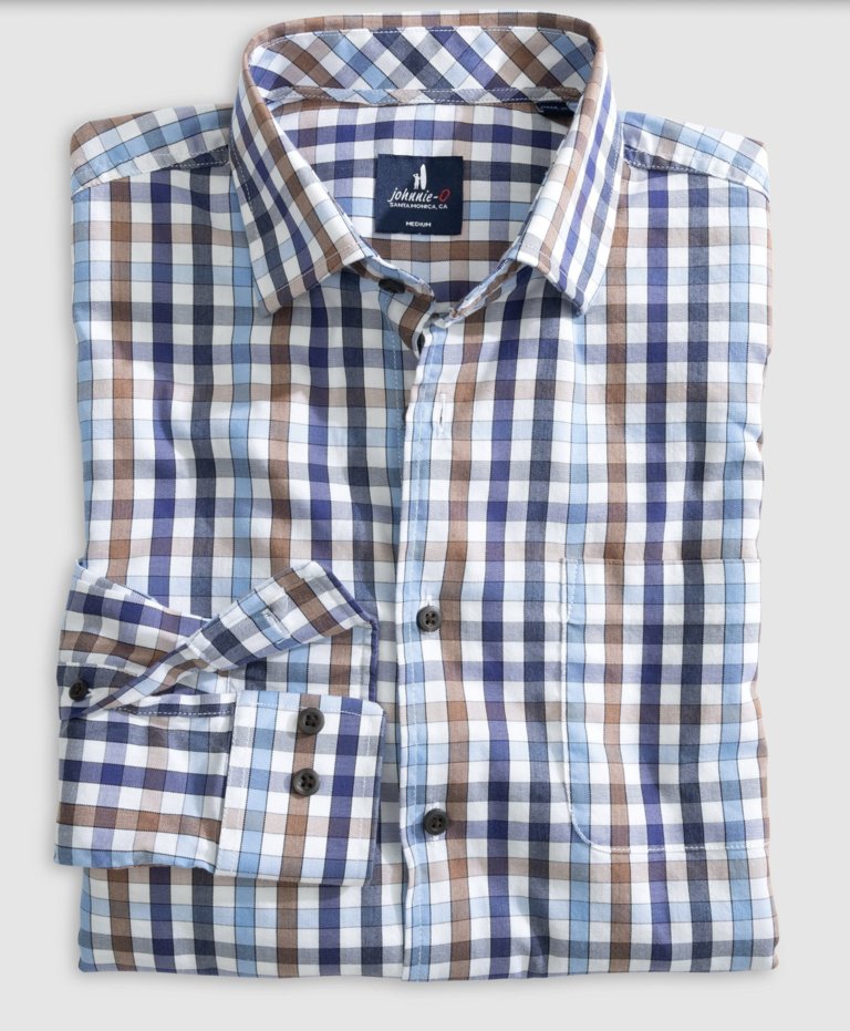JOHNNIE-O DARTMOUTH TUCKED COTTON BLEND BUTTON UP SHIRT