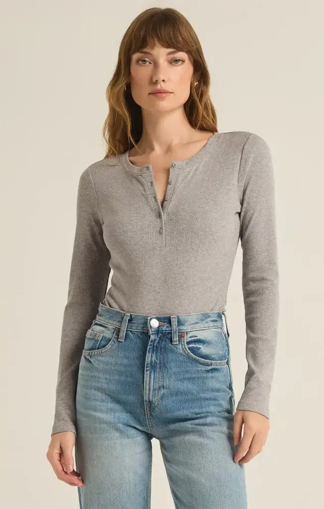 Z SUPPLY SAMARA RIB HENLEY L/S BODYSUIT