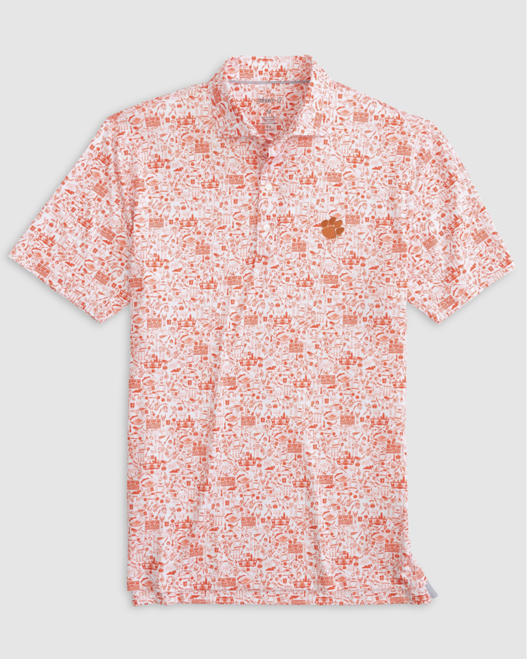 JOHNNIE-O CLEMSON TAILGATER 2.0 PRINTED JERSEY PERFORMANCE POLO