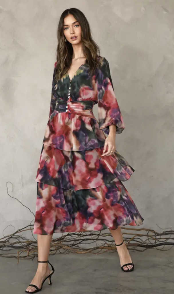 CHERLY TIERED MIDI DRESS