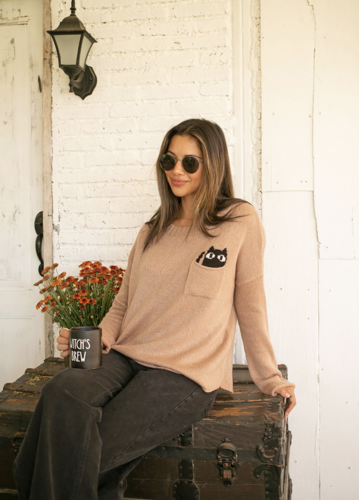 WOODEN SHIPS CAT POCKET CREW LIGHTWEIGHT SWEATER