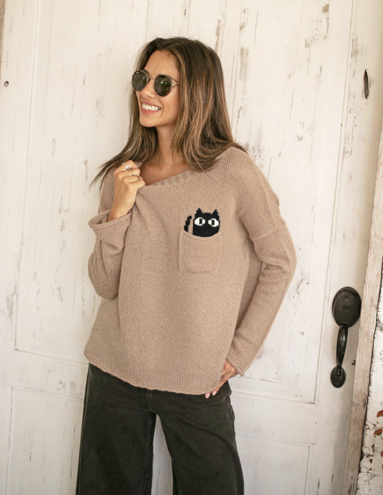 WOODEN SHIPS CAT POCKET CREW LIGHTWEIGHT SWEATER
