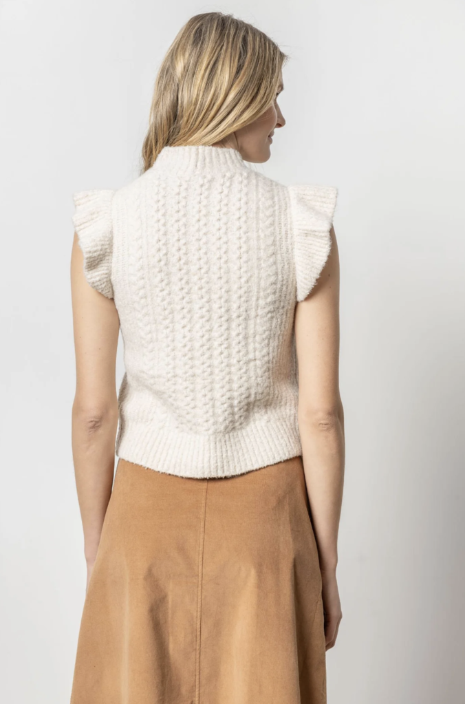 FLUTTER SLEEVE MOCK NECK SWEATER