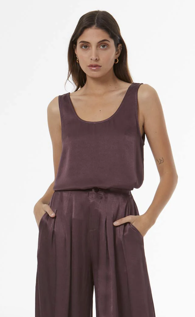 YOUNG FABULOUS & BROKE DANA HEAVY SATIN SCOOP TANK