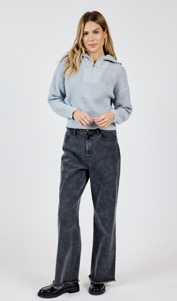 Sadie & Sage ABBIE ZIP SWEATER WITH WIDE RIB COLLAR