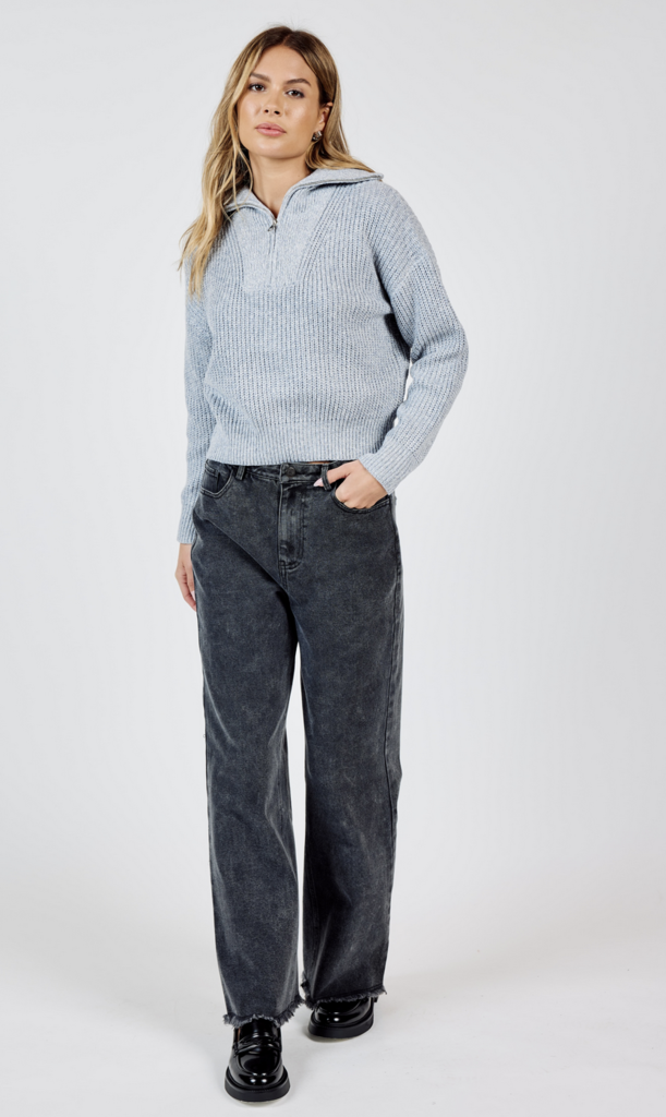 Sadie & Sage ABBIE ZIP SWEATER WITH WIDE RIB COLLAR