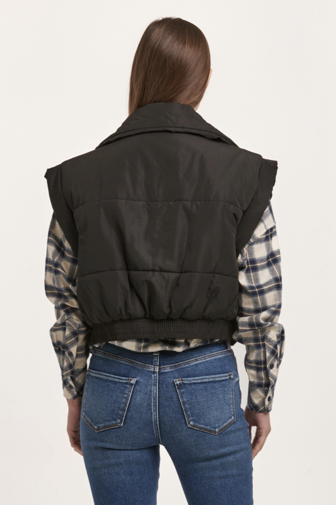 DEAR JOHN ROSALIA ZIPPER SLEEVELESS RELAXED FIT VEST BLACK