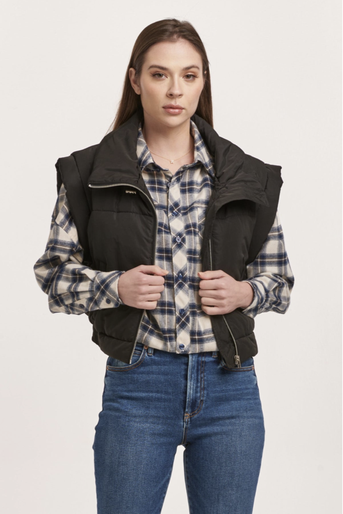DEAR JOHN ROSALIA ZIPPER SLEEVELESS RELAXED FIT VEST BLACK
