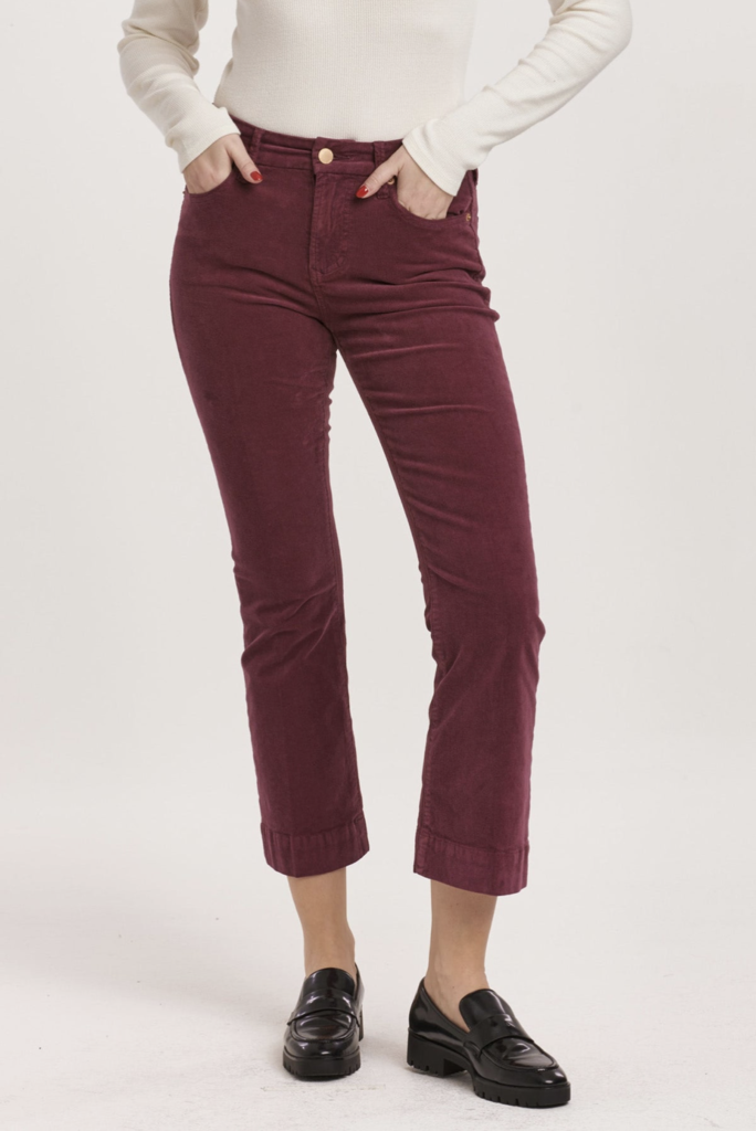 DEAR JOHN JEANNE MID RISE CROPPED FLARE PANTS PLUM BERRY 24