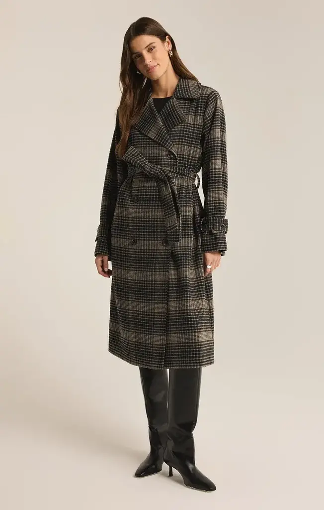 Z SUPPLY JACKIE PLAID TRENCH COAT