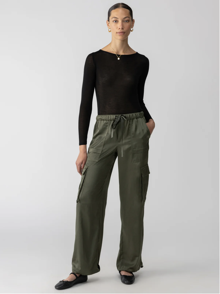SANCTUARY SATIN CARGO WIDE LEG PANT