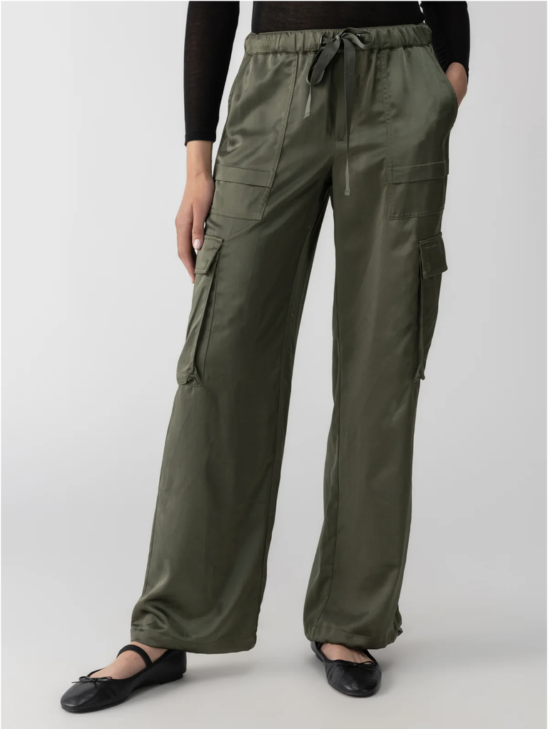SANCTUARY SATIN CARGO WIDE LEG PANT