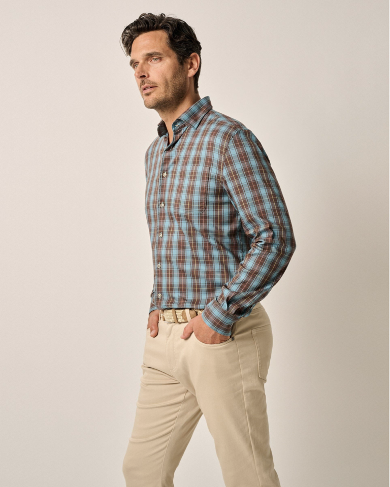 JOHNNIE-O CARRILLO TUCKED COTTON BLEND BUTTON UP SHIRT