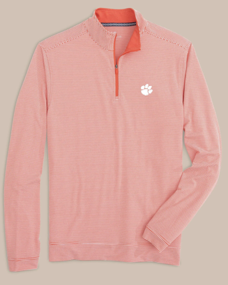 CLEMSON TIGERS L/S CRUISER MICRO STRIPE HEATHER QUARTER ZIP