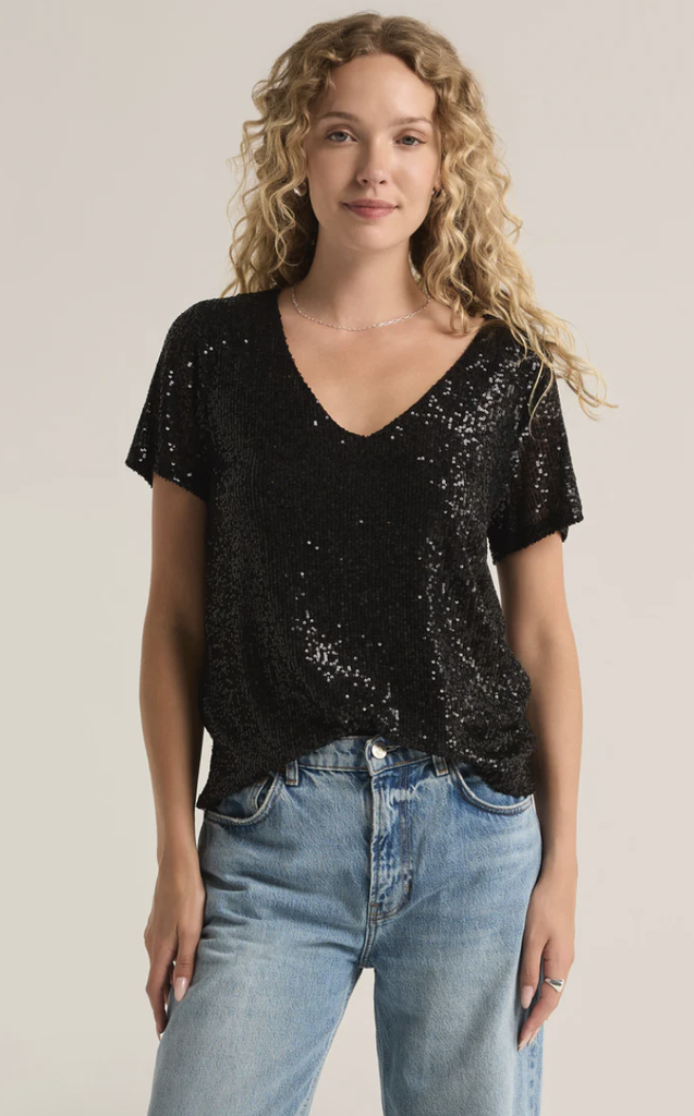 Z SUPPLY MARBELLA V-NECK SEQUIN TOP