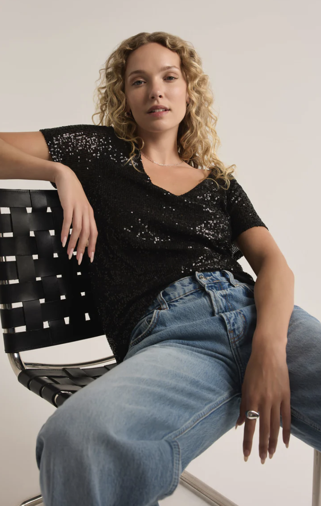 Z SUPPLY MARBELLA V-NECK SEQUIN TOP