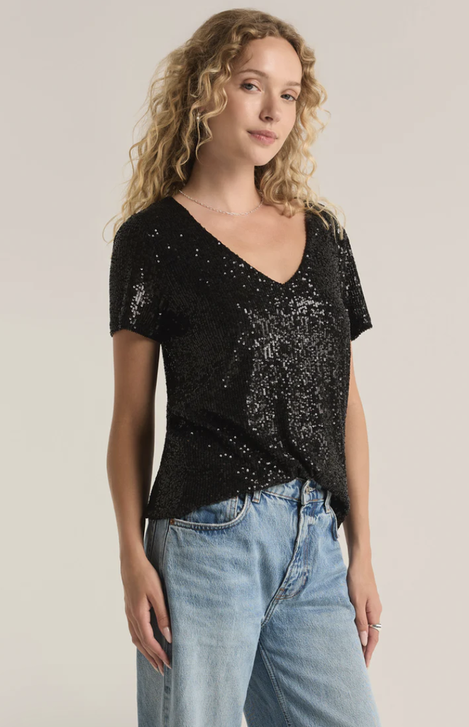 Z SUPPLY MARBELLA V-NECK SEQUIN TOP