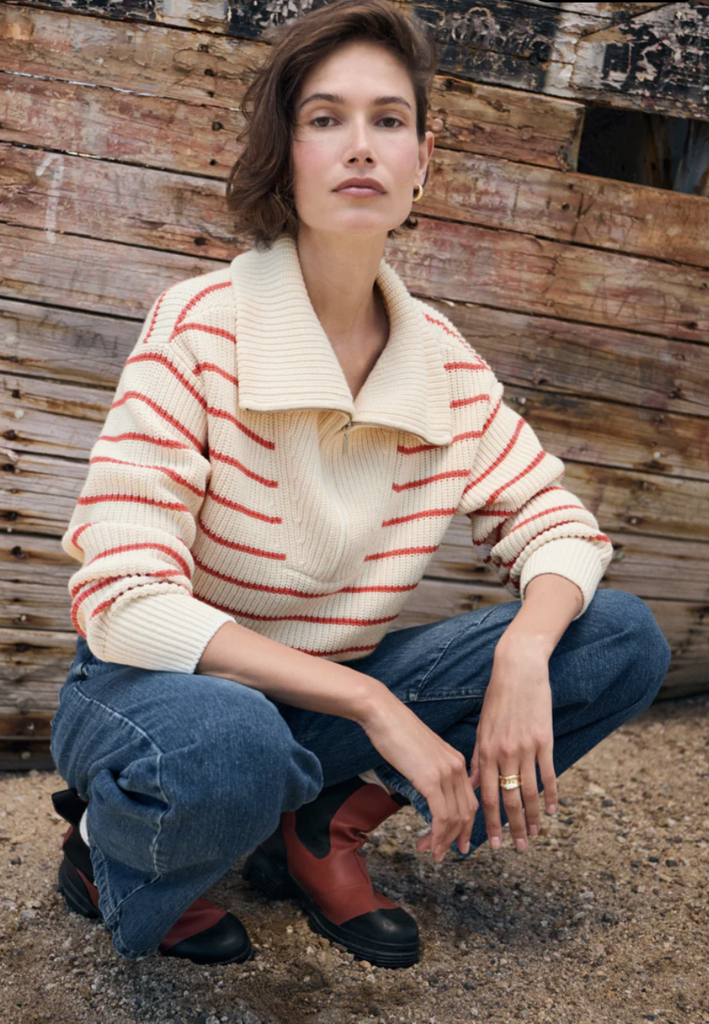Z SUPPLY VILLA HALF ZIP STRIPE SWEATER