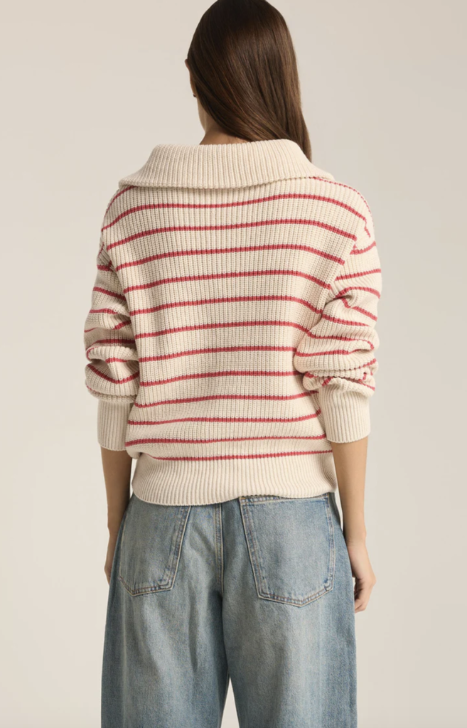 Z SUPPLY VILLA HALF ZIP STRIPE SWEATER