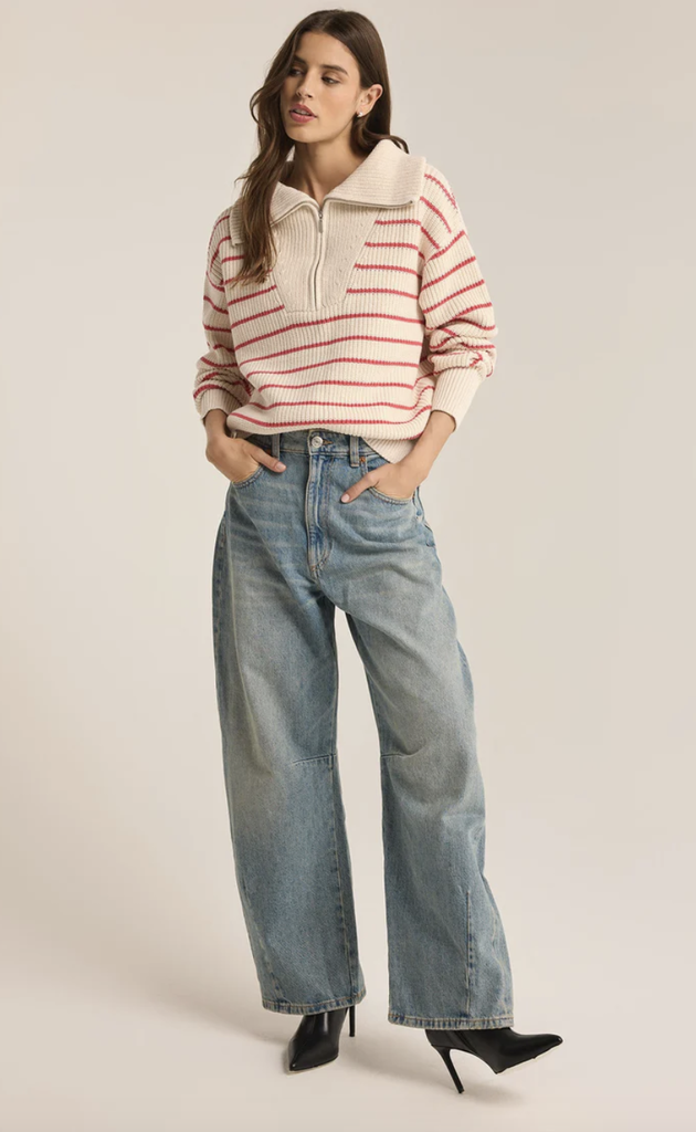 Z SUPPLY VILLA HALF ZIP STRIPE SWEATER