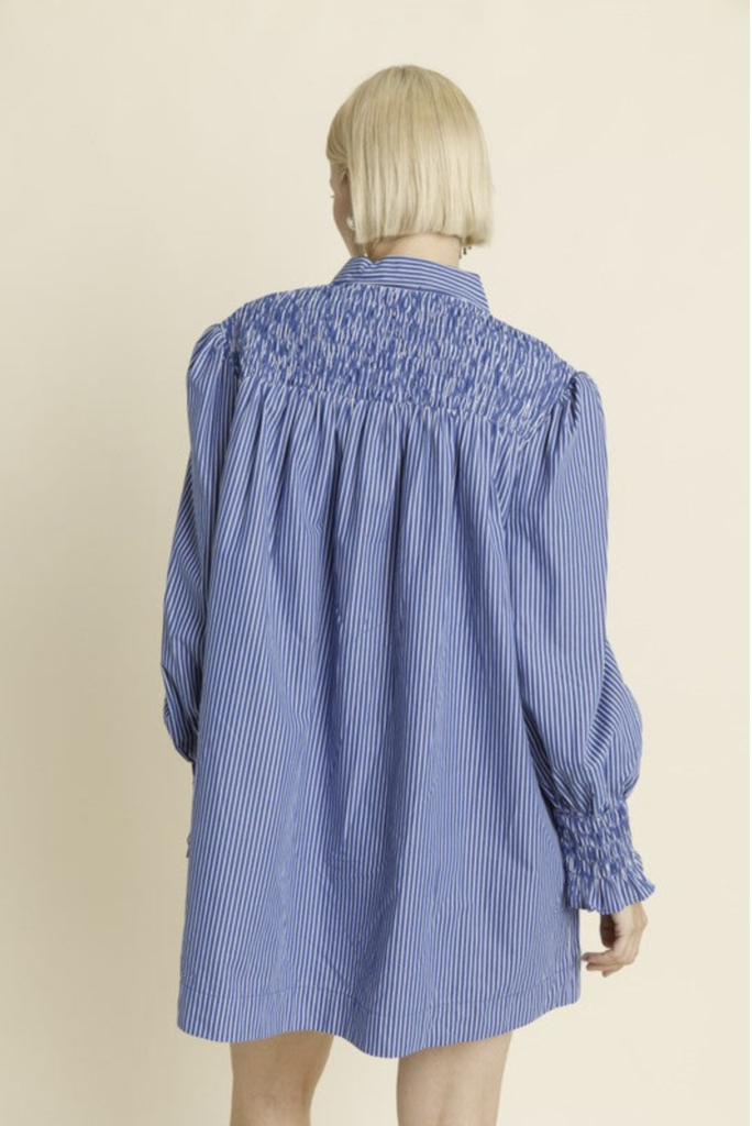 AUREUM SMOCKED STRIPED SHIRT DRESS
