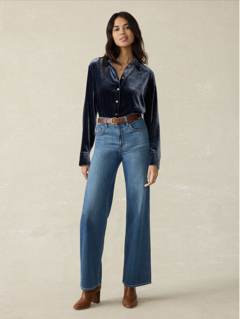 FAHERTY STRETCH SILK VELVET GENEVIEVE SHIRT