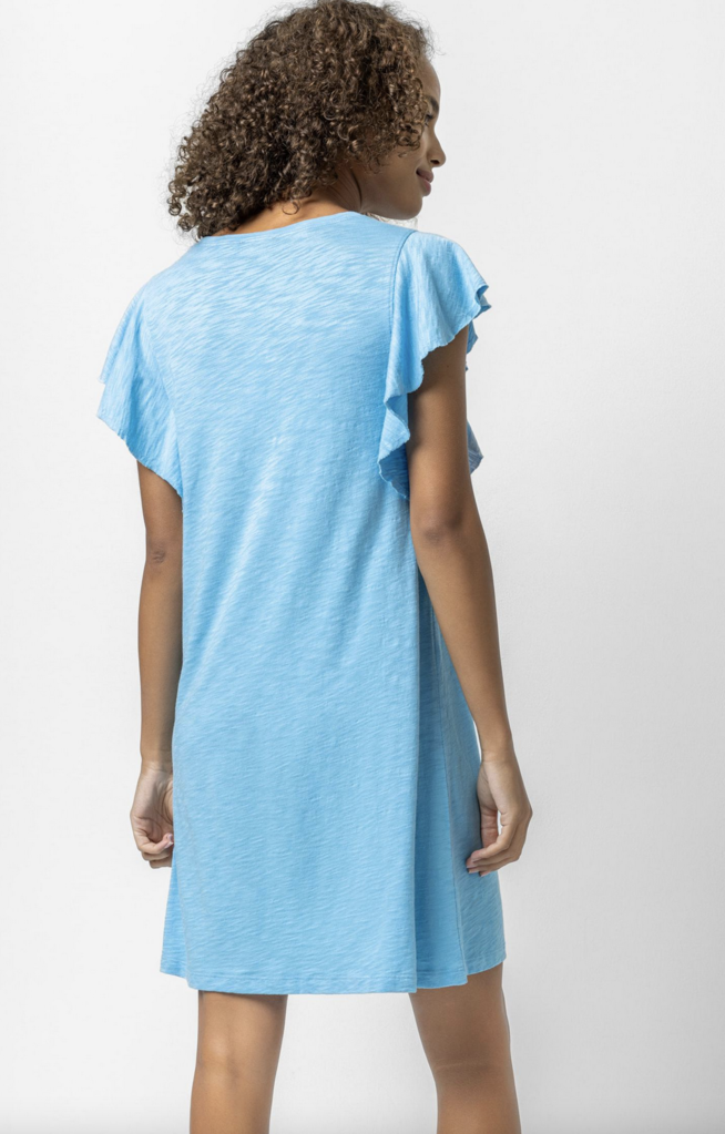 FLUTTER SLEEVE V-NECK DRESS