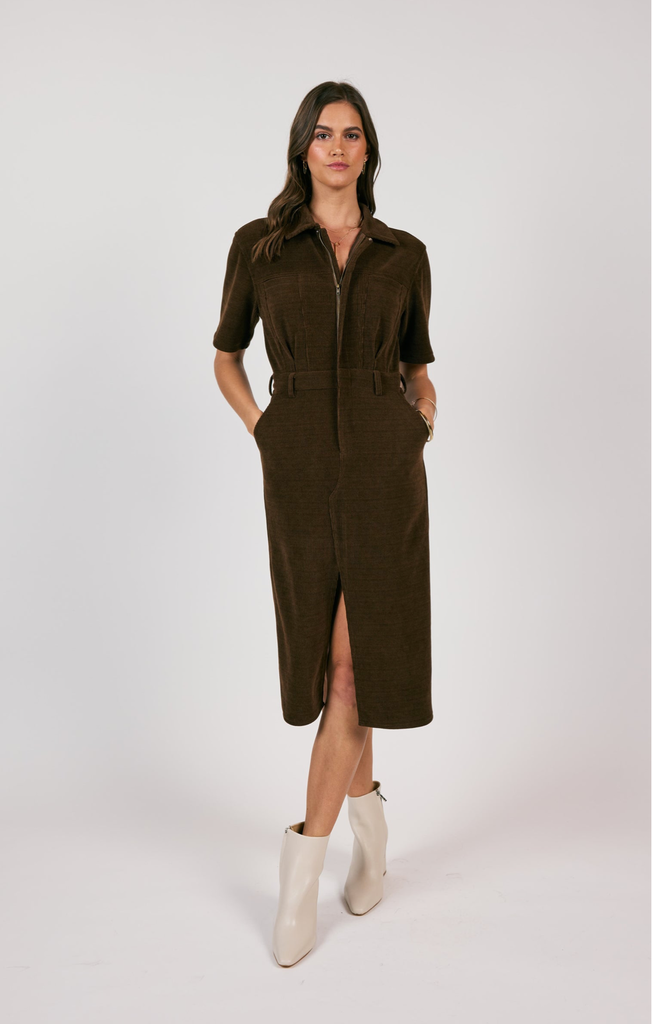 SAGE THE LABEL PARADOX CORD SHIRT MIDI DRESS
