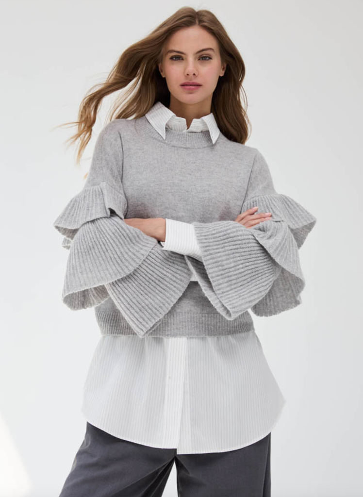 TIERED RUFFLE SLEEVE CREW