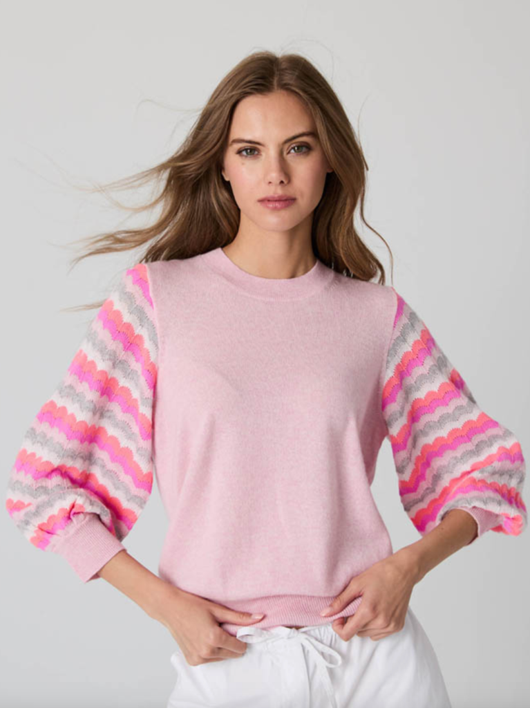 MULTI COLOR PUFF SLEEVE CREW
