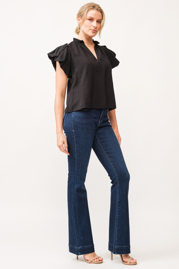 DEAR JOHN CORALINE PUFF SLEEVE SPLIT NECK TOP